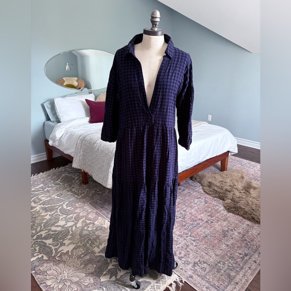 Anthropologie Black and Blue Checkered Dress